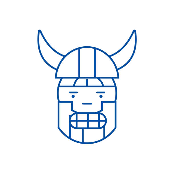 ilustraciones, imágenes clip art, dibujos animados e iconos de stock de concepto de icono de línea de emoji viking. viking emoji símbolo de vector plano, signo, ilustración de contorno. - viking mascot warrior pirate