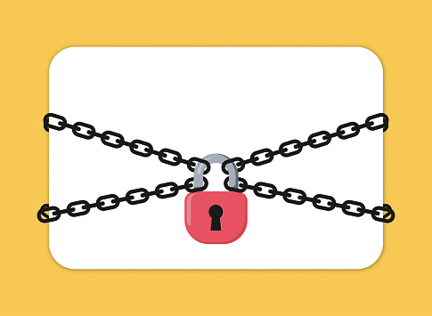 The black metal chain and padlock. Concept of protection. Empty card, Vector illustration.