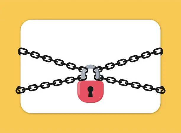 Vector illustration of The black metal chain and padlock. Concept of protection. Empty card, Vector illustration.
