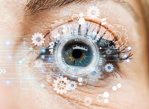 Human eye, futuristic vision, digital technology