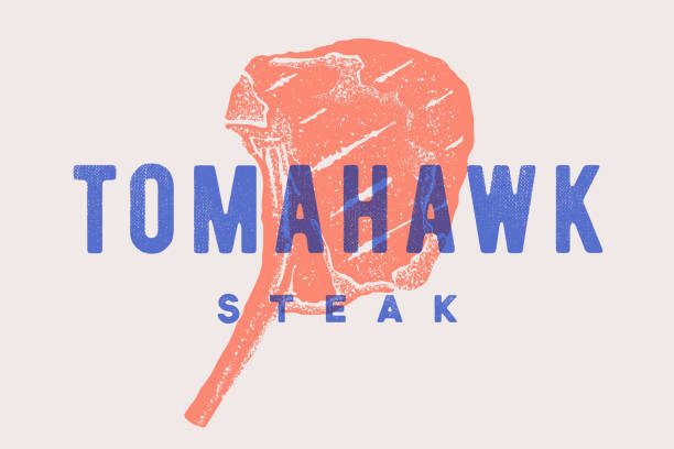 steak, tomahawk. poster mit steak-silhouette, text - steak meat strip steak restaurant stock-grafiken, -clipart, -cartoons und -symbole