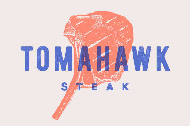 ilustrações, clipart, desenhos animados e ícones de bife, tomahawk. poster com silhueta do bife, texto - steak meat strip steak restaurant