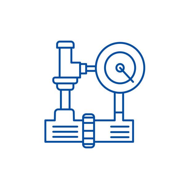 illustrations, cliparts, dessins animés et icônes de système de pression d’eau, concept d’icône de ligne de l’industrie hvac. système de pression de l’eau, le symbole vectoriel plat de l’industrie hvac, signe, illustration de contour. - faucet heat water water pipe