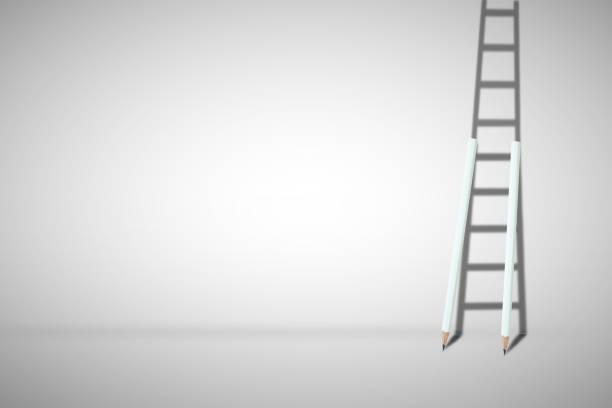 istock Business Idea Concept : White ladder lean on gray wall. 1141250841