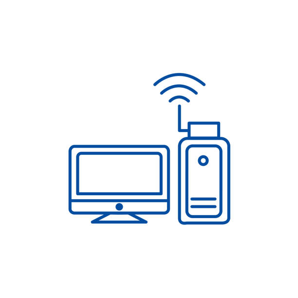 Wi fi adapter,wireless line icon concept. Wi fi adapter,wireless flat vector symbol, sign, outline illustration. Wi fi adapter,wireless line concept icon. Wi fi adapter,wireless flat vector website sign, outline symbol, illustration. access point router stock illustrations