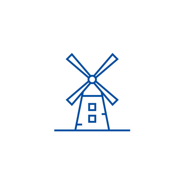 illustrations, cliparts, dessins animés et icônes de moulin à vent illustration ligne icône concept. moulin à vent illustration vecteur plat symbole, signe, illustration de contour. - water pumping windmill