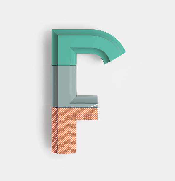 Geometric Vivid Font with bright coral and pastel colored patterns. 3d illustration isolated.