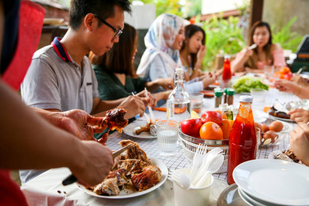 Friends celebration and eating