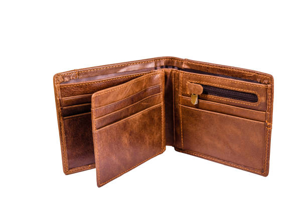 istock Opened brown leather wallet isolated on a white background 1141254163
