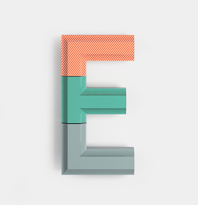Geometric Vivid Font with bright coral and pastel colored patterns. 3d illustration isolated.