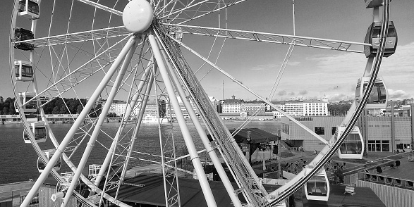 Beautiful aerial view of Helsinki and ferris wheel, Finland.