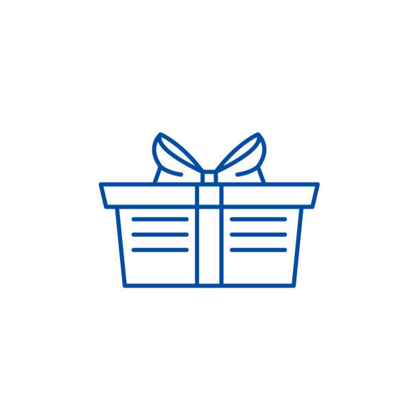 ilustraciones, imágenes clip art, dibujos animados e iconos de stock de concepto de icono de línea de cesta de regalo envuelto. cesta de regalo envuelto símbolo de vector plano, signo, ilustración de esquema. - cesta de navidad