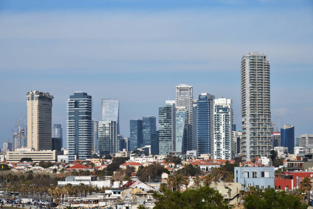 Tel Aviv, Israel - April 05, 2019: Downtown Tel-Aviv skyline cityscape. Here you can see several popular skyscrapers of Tel Aviv like Azrieli Center, Defense Force Headquarters and more