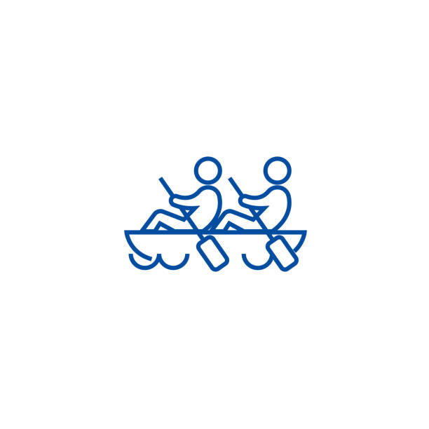 командный дух, командная работа, концепция значка линии каноэ. командный дух, командная работа, символ плоского вектора, знак, иллюстрация к - rowing rowboat sport rowing oar stock illustrations