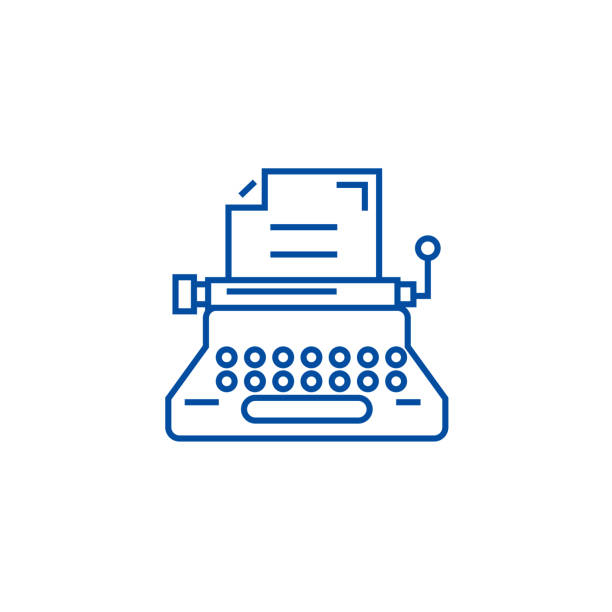 maszyna do pisania, moduł zapisujący,pisanie,kopiowanie koncepcji ikony linii. maszyna do pisania, moduł zapisujący, pisanie, kopiowanie płaskiego symbolu wektorowego, znak, ilustracja konspektu. - typewriter writing newspaper author stock illustrations