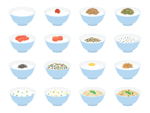 ilustrações, clipart, desenhos animados e ícones de arroz - rice food processed grains bowl