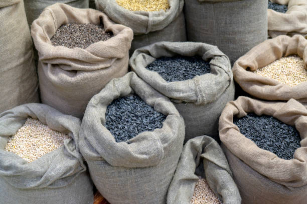 istock Bags with seeds and grain in stock. 1141262585