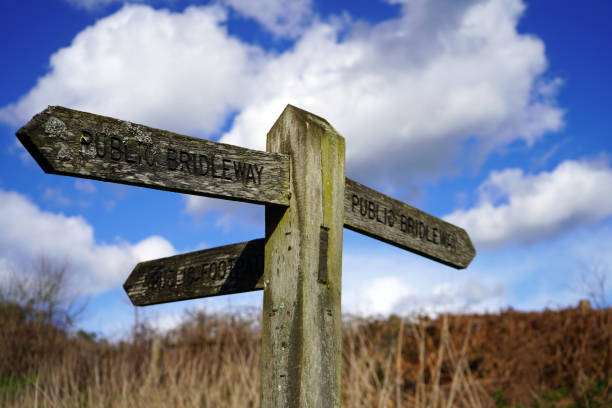 istock Public bridleway and public footpath sign 1141265720