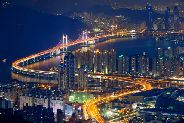 istock Busan cityscape Gwangan Bridge at night 1141266229