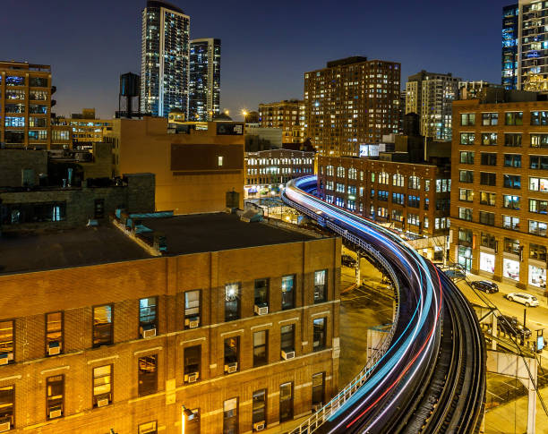 istock Light Trails of a Train in Chicago 1141268648