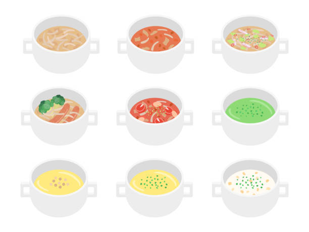 ilustraciones, imágenes clip art, dibujos animados e iconos de stock de sopa - minestrone