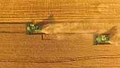 Combines on yellow field.