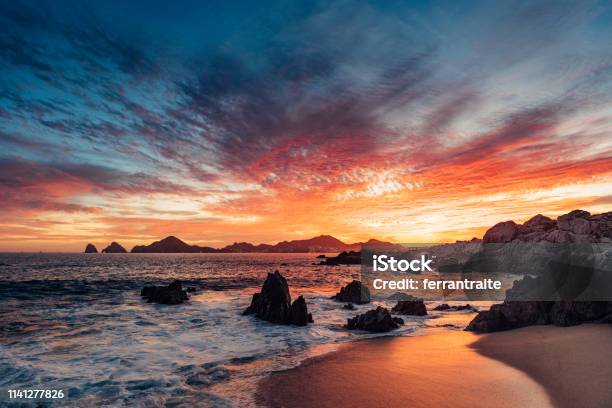 Sunset In Cabo San Lucas Stock Photo - Download Image Now - Sunset, Beach, Mexico
