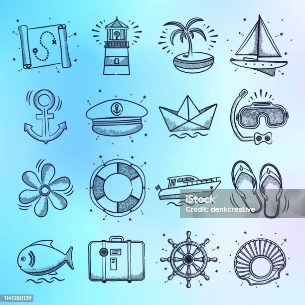 Package Vacation Sightseeing Tours Doodle Style Vector Icon Set Stock Illustration - Download Image Now