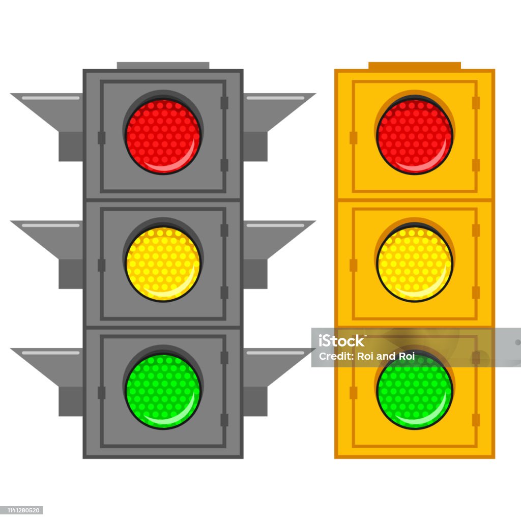 Ilustración de Semáforo En Carretera Con Señal Verde Roja Y Amarilla Vector  Dibujos Animados Iconos Planos Conjunto De Semáforo En La Calle Aislado En  Fondo Blanco y más Vectores Libres de Derechos