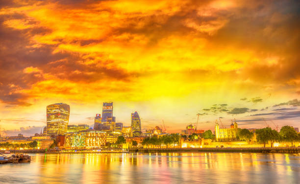istock Financial district of London. Panoramic skyline at twilight 1141281987
