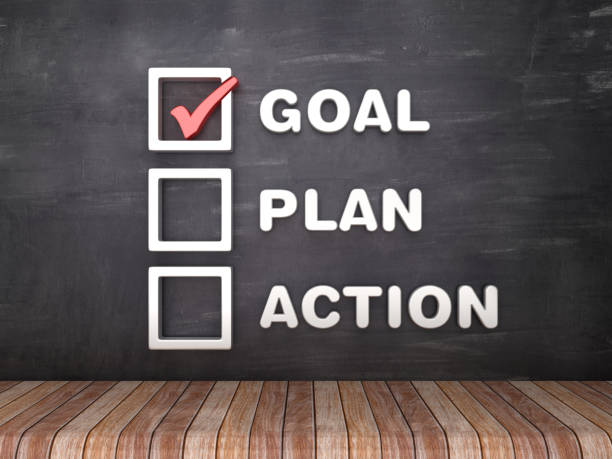 but plan action 3d check liste sur fond de tableau-rendu 3d - conformity checklist business success photos et images de collection