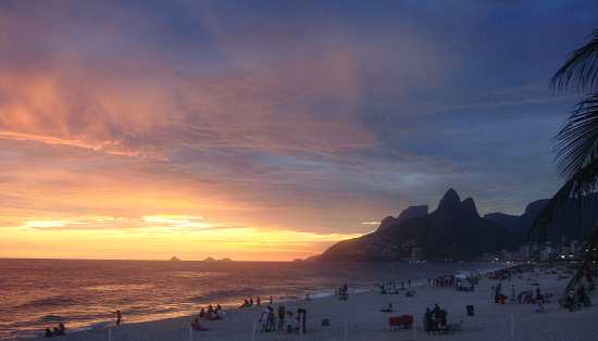 Sunset on Ipanema beach, Rio de Janeiro, Brazil
