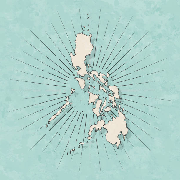 illustrazioni stock, clip art, cartoni animati e icone di tendenza di mappa filippine in stile vintage retrò - vecchia carta strutturata - philippines map
