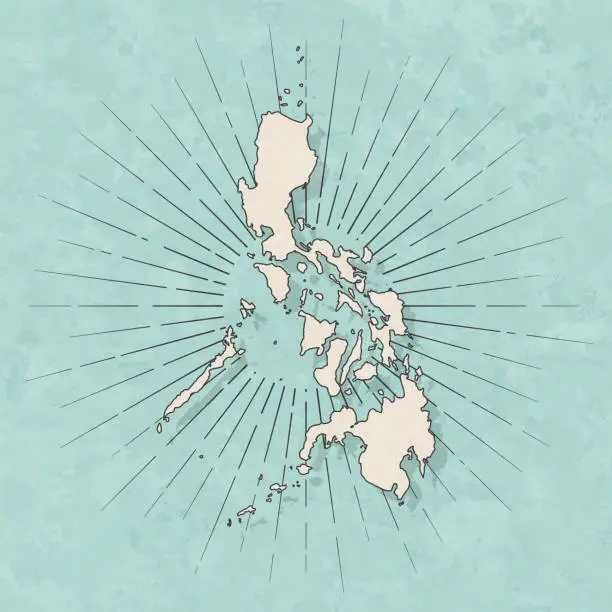 Vector illustration of Philippines map in retro vintage style - Old textured paper