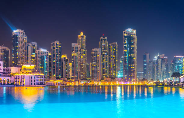 istock Night view over the burj khalifa lake, UAE 1141288894