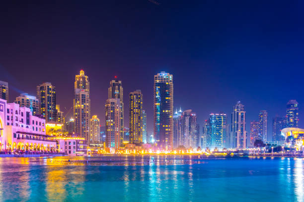 istock Night view over the burj khalifa lake, UAE 1141288950