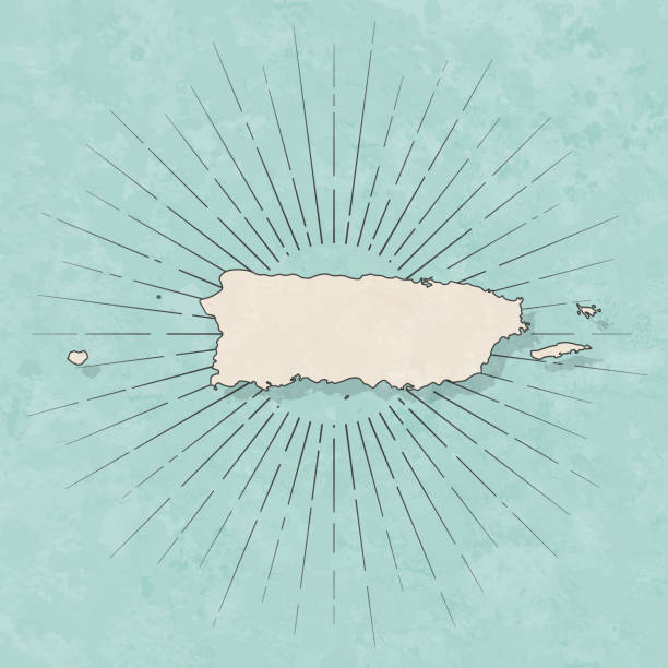 복고풍의 푸에르토리코 지도 빈티지 스타일-오래 된 질감 종이 - beige sunbeam dirty design stock illustrations