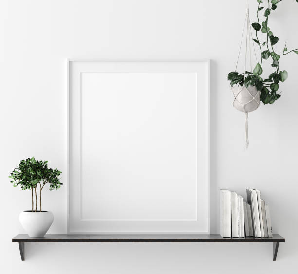 istock Mock up poster frame in interior background with decor on shelf 1141289886