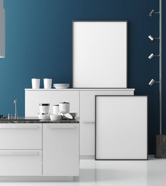 istock Mock up poster frame in contemporary kitchen interior, modern style 1141289887
