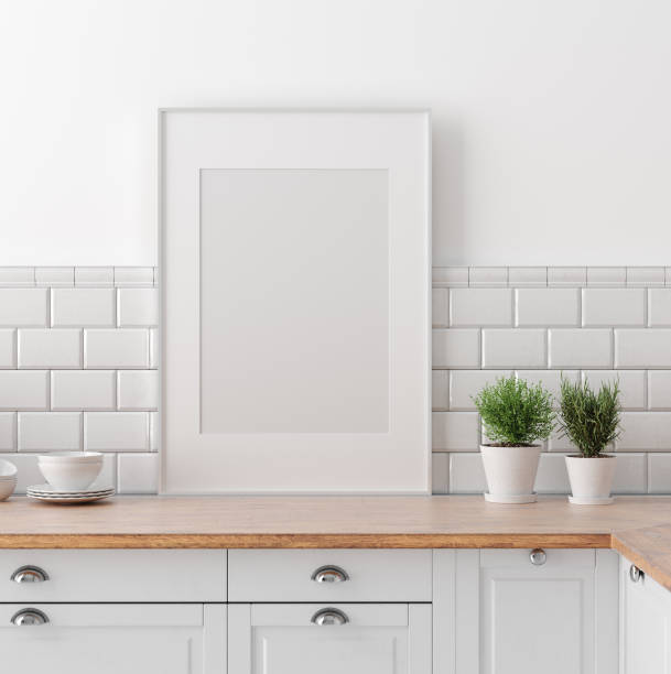 istock Mock up poster frame in kitchen interior, Scandinavian style 1141289891