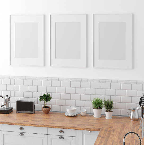 istock Mock up poster frame in kitchen interior, Scandinavian style 1141289909
