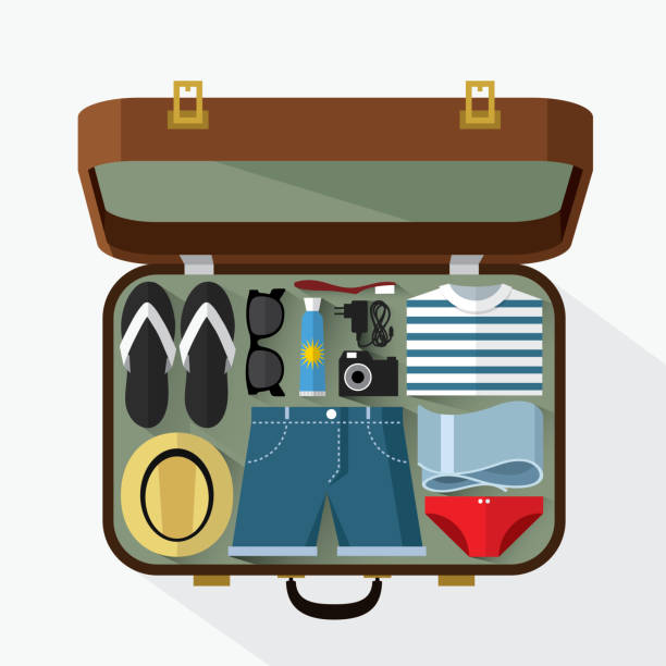 illustrazioni stock, clip art, cartoni animati e icone di tendenza di valigia imballata per le vacanze estive - illustrazione vettoriale - valigia