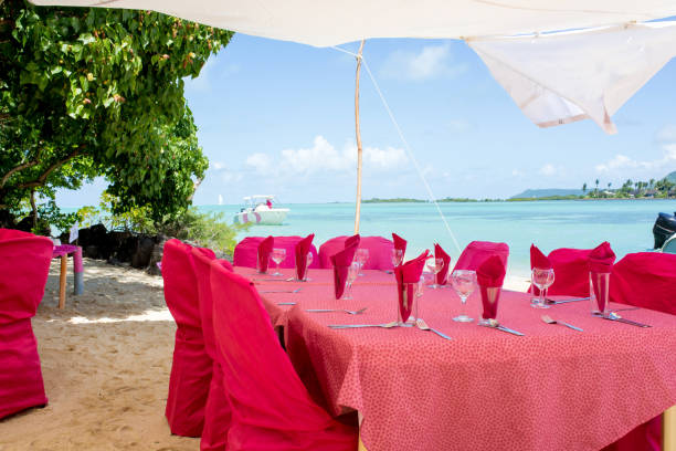 istock Tables, set for lunch at the beach 1141291496