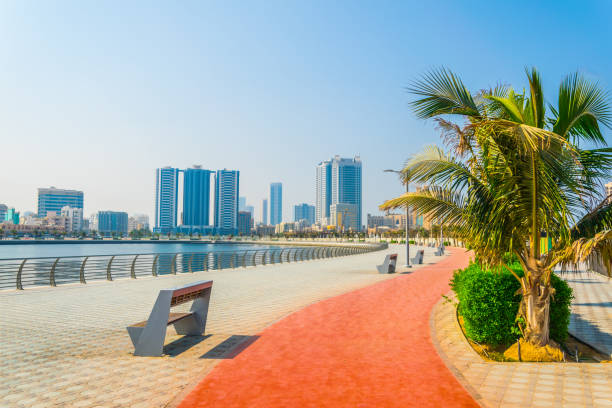 nadmorska promenada w ajman, zjednoczone emiraty brytyjskie - bay large nautical vessel blue zdjęcia i obrazy z banku zdjęć