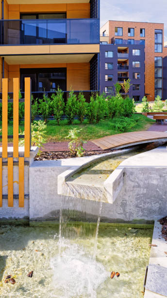 istock Fountain at Modern complex of residential building 1141294338