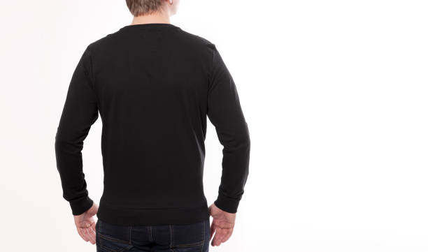 istock Man in black sweatshirt, black hoodies rear view. white background 1141299354