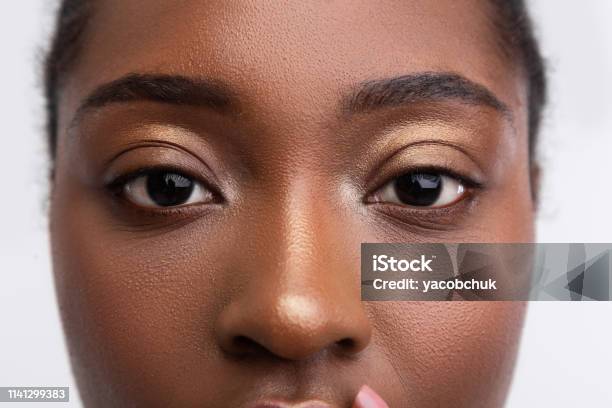 Darkskinned Young Woman With Nice Golden Eyeshades Stock Photo - Download Image Now