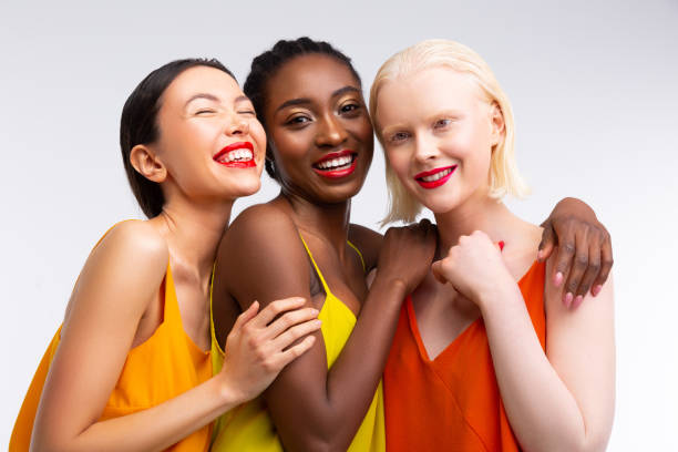 istock Women with different skin color having bright red lips 1141299453