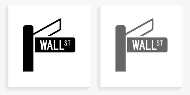 ilustrações de stock, clip art, desenhos animados e ícones de wall street sign black and white square icon - wall street