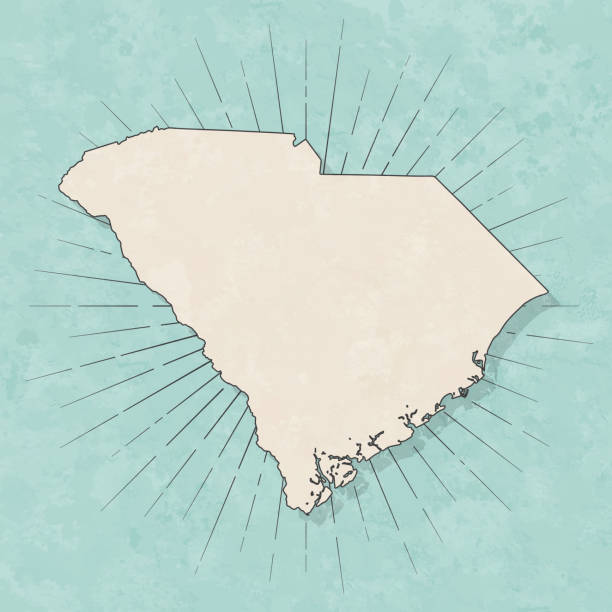 레트로 빈티지 스타일의 사우스 캐롤라이나 지도-오래 된 질감 종이 - south carolina stock illustrations